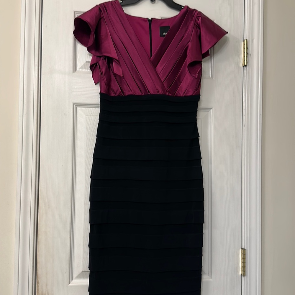 Melrose Purple & Black Dress with Flutter Sleeves